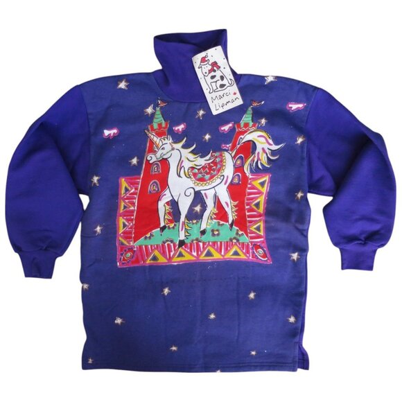 Vintage Marci Lipman Unicorn Turtleneck Sweatshirt Youth M - Picture 1 of 8
